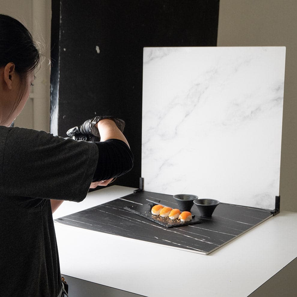 ProBoards Flat Lay Photography Rigid Black & White Marble Backdrop - Tamarama (60cm x 60cm) (EX-DEMO)