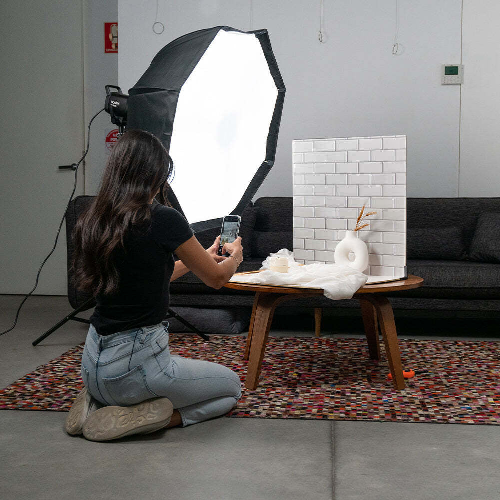 ProBoards Flat Lay Photography Rigid Black & White Marble + Subway Tiles Backdrop - Rushcutters Bay (60cm x 60cm)