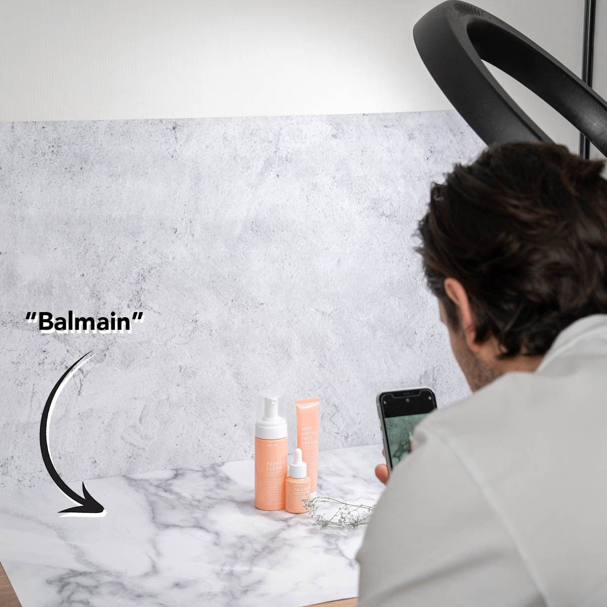Flat Lay Instagram Backdrop - 'Balmain' White Marble (56cm x 87cm)