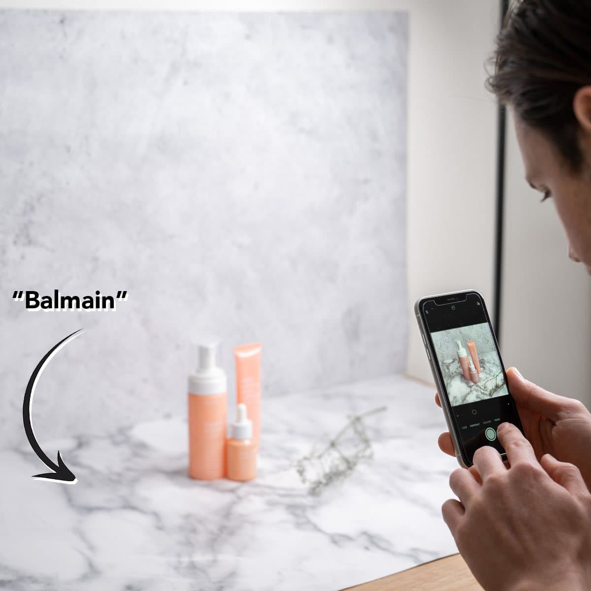 Flat Lay Instagram Backdrop - 'Balmain' White Marble (56cm x 87cm)