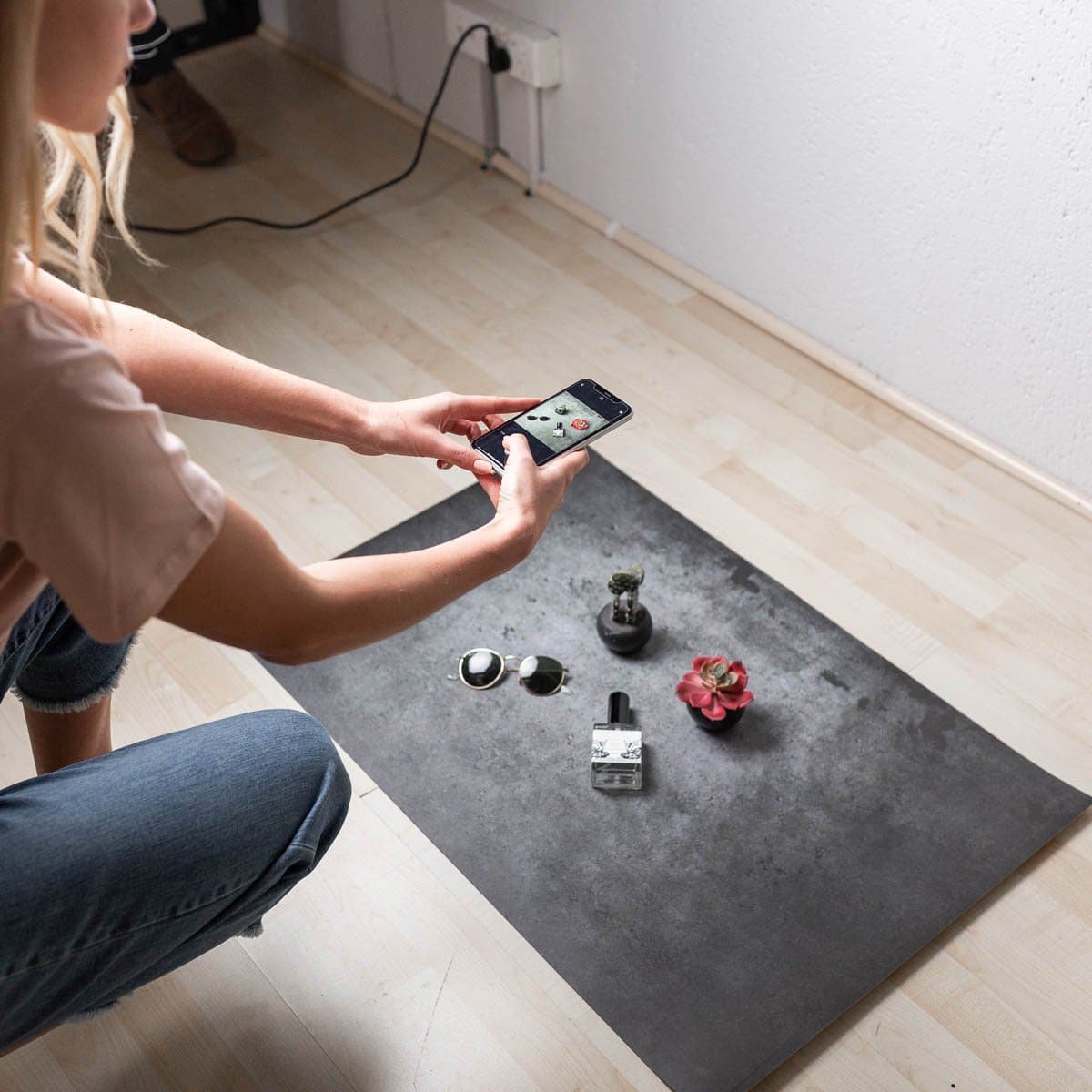 Flat Lay Instagram Backdrop - 'Darlinghurst' Dark Concrete (56cm x 87cm)