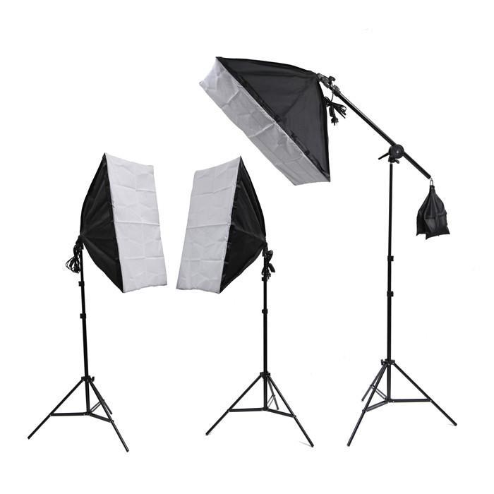 Triple "Illuminate Mate" Rectangle Softbox and Boom Arm Lighting Kit