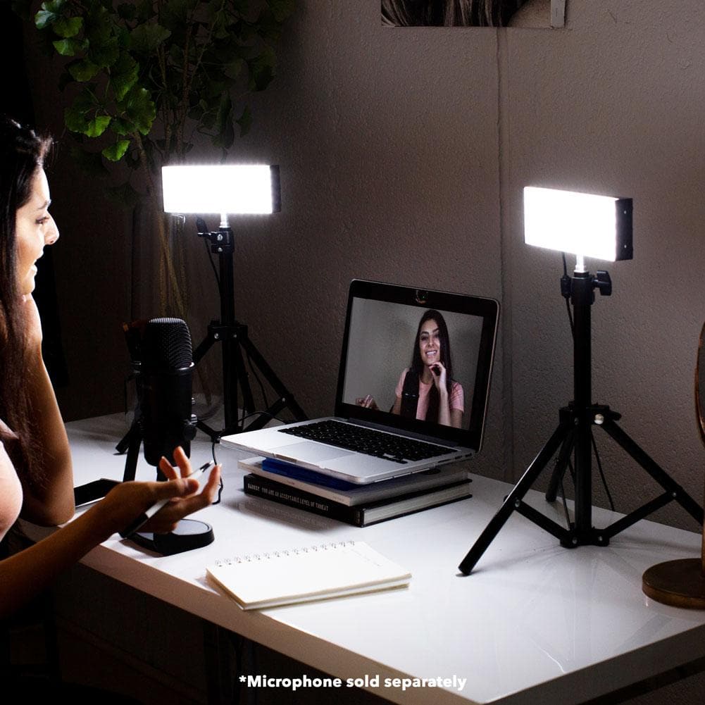 9" LED Photography Video Studio Lighting Kit - 2x 'DUO' Crystal Luxe With Desk Stands