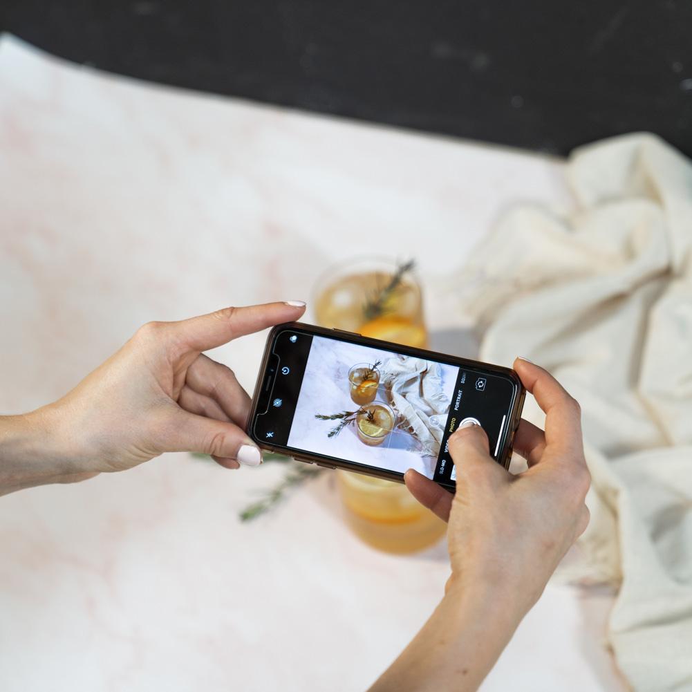 Flat Lay Instagram Backdrop - 'Queensland' Pink Marble (56cm x 87cm)