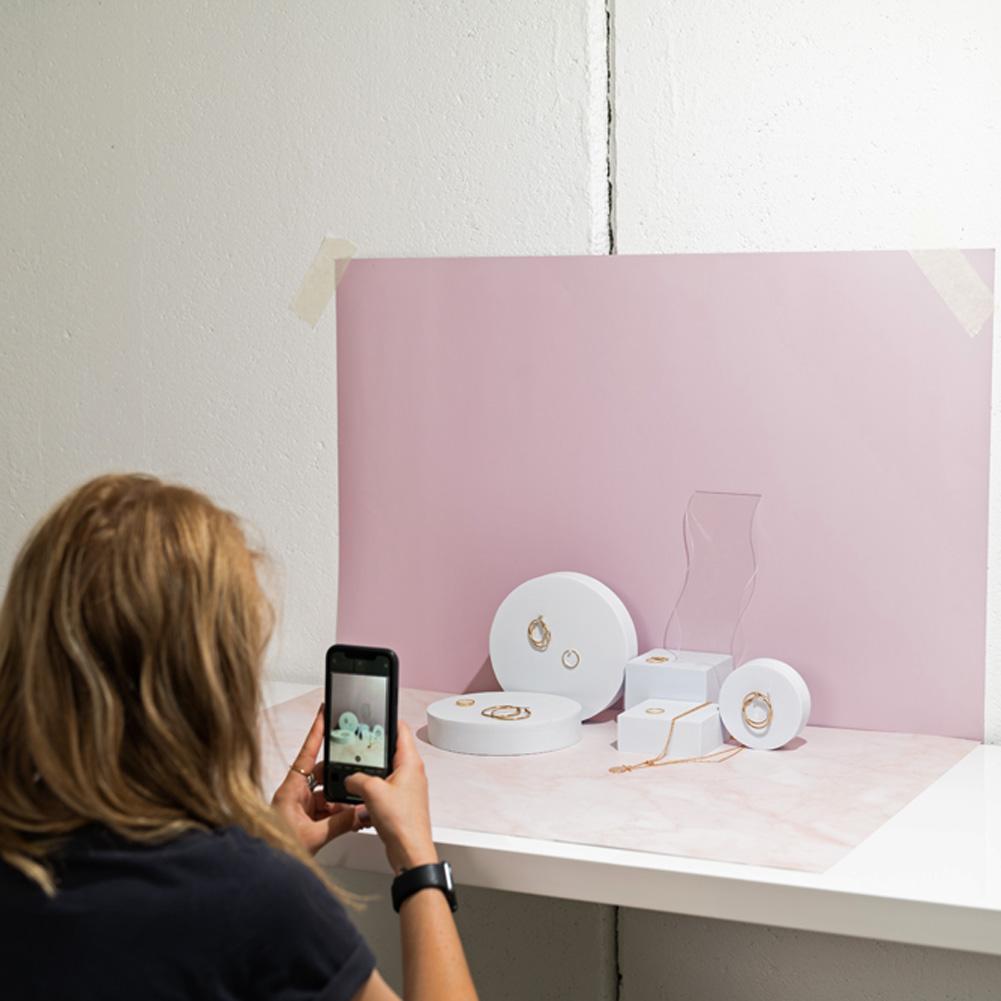 Flat Lay Instagram Backdrop - 'Queensland' Pink Marble (56cm x 87cm)