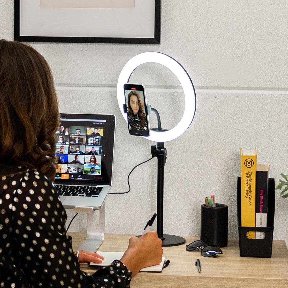 Black 10" Ring Light LED Desk Portable Zoom - Opaluxe