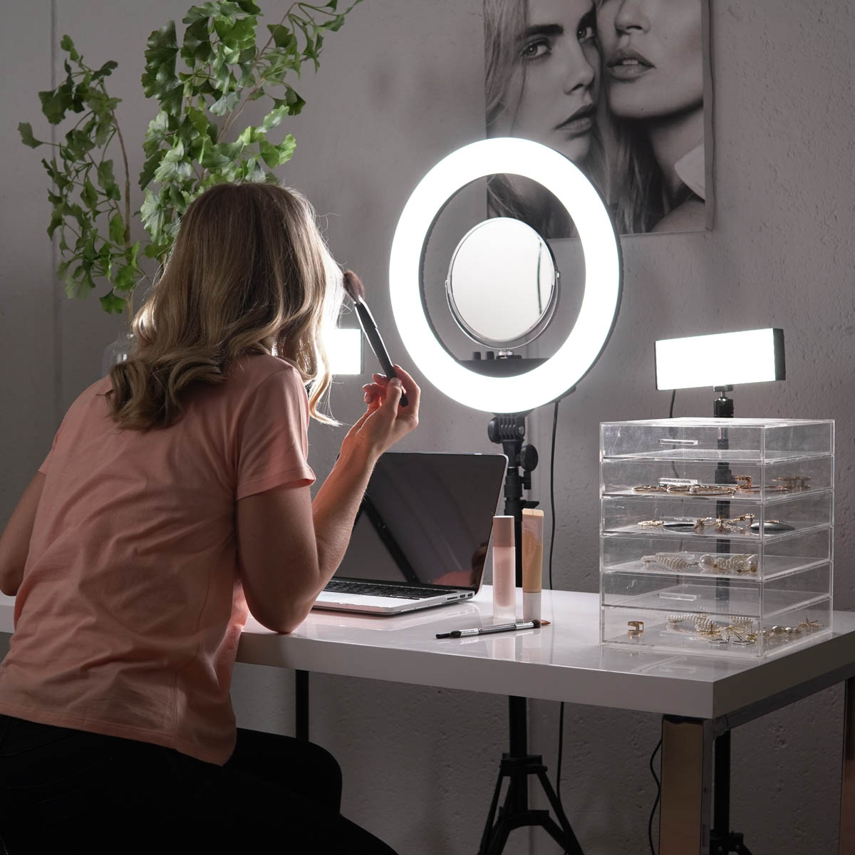 Complete Beauty Ring Light Studio Diamond Luxe & 9" LED Panel Lighting Kit
