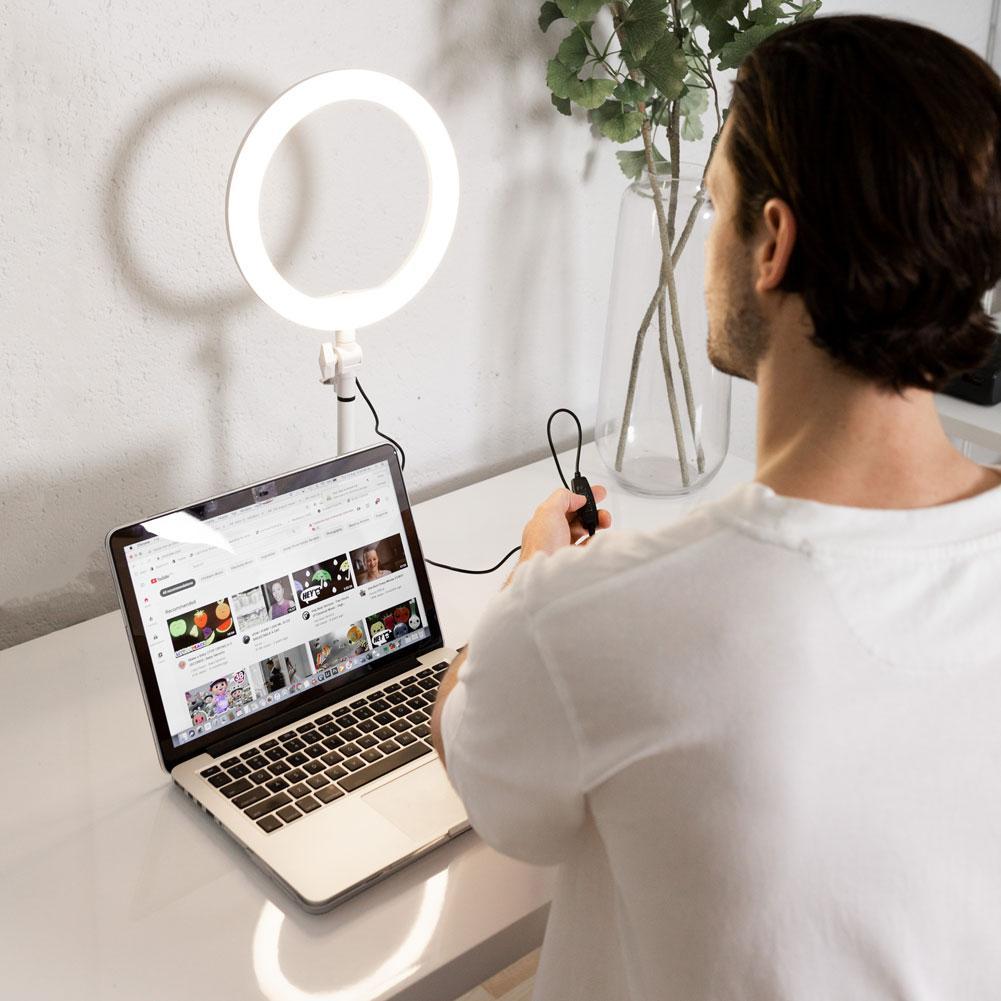 10" White LED Desk Ring Light with Floor Stand - Opaluxe (Bundle)