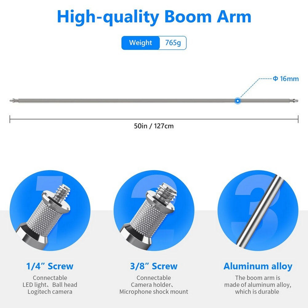 127cm / 50' Silver Extension Grip Boom Arm with Two Gobo Heads (Aluminum)