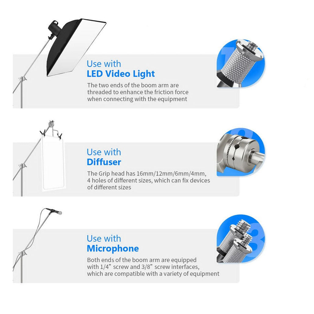 107cm / 42' Silver Extension Grip Boom Arm with Two Gobo Heads (Aluminum)