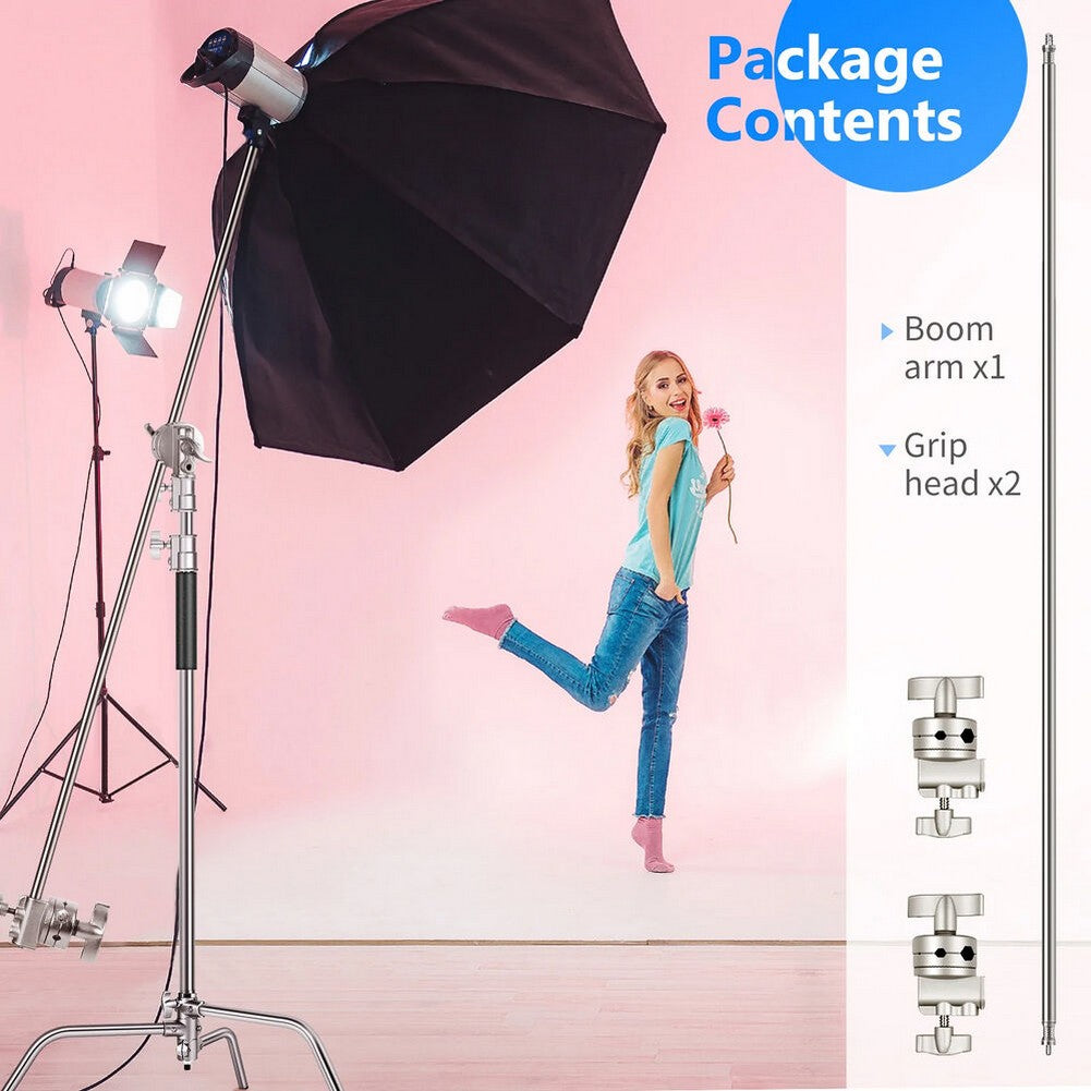 127cm / 50' Silver Extension Grip Boom Arm with Two Gobo Heads (Aluminum)