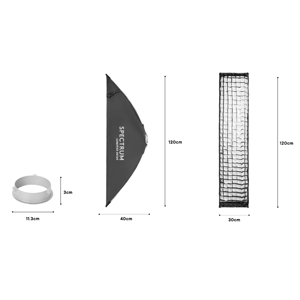 Spectrum LUMIBOX 30cm x 120cm Quick Release Strip Softbox Lighting Modifier with Grid (Bowens Mount)