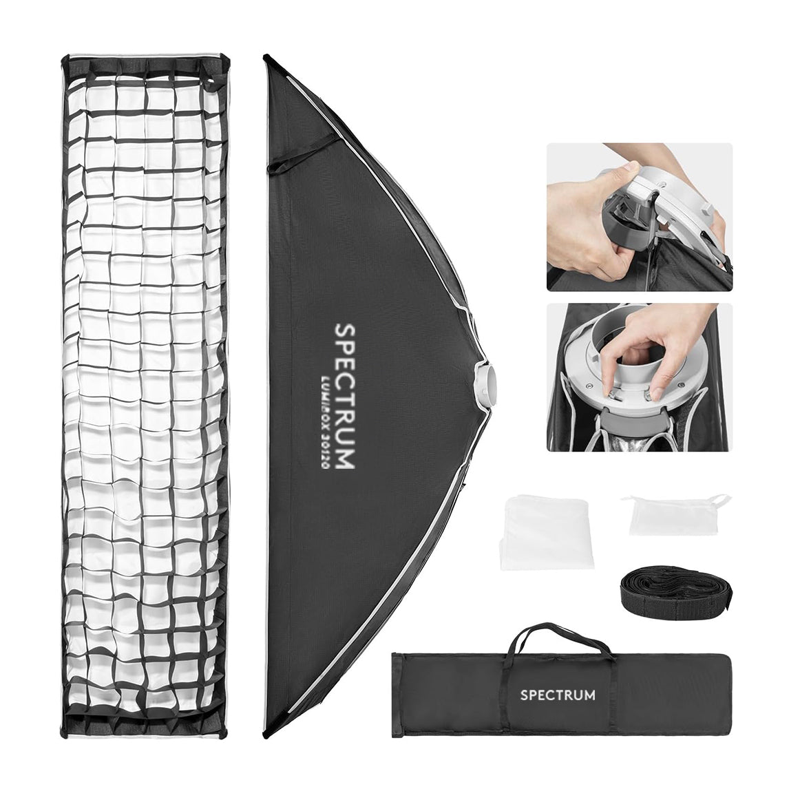 Spectrum LUMIBOX 30cm x 120cm Quick Release Strip Softbox Lighting Modifier with Grid (Bowens Mount)