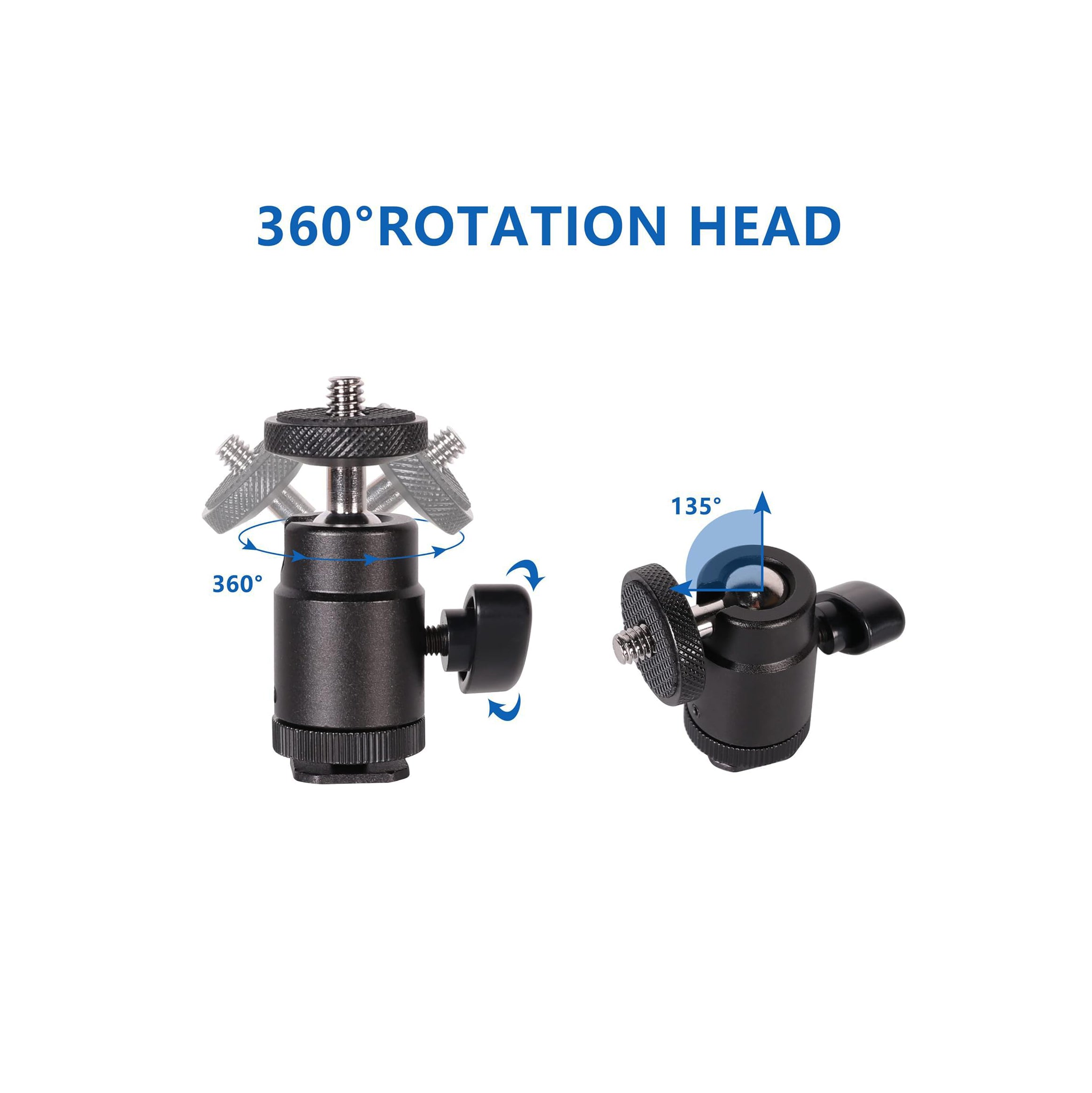 Ball Head Hot Shoe Mount with 1/4 inch Adapter Screw -  For DSLR Camera, Tripod, Light Stand