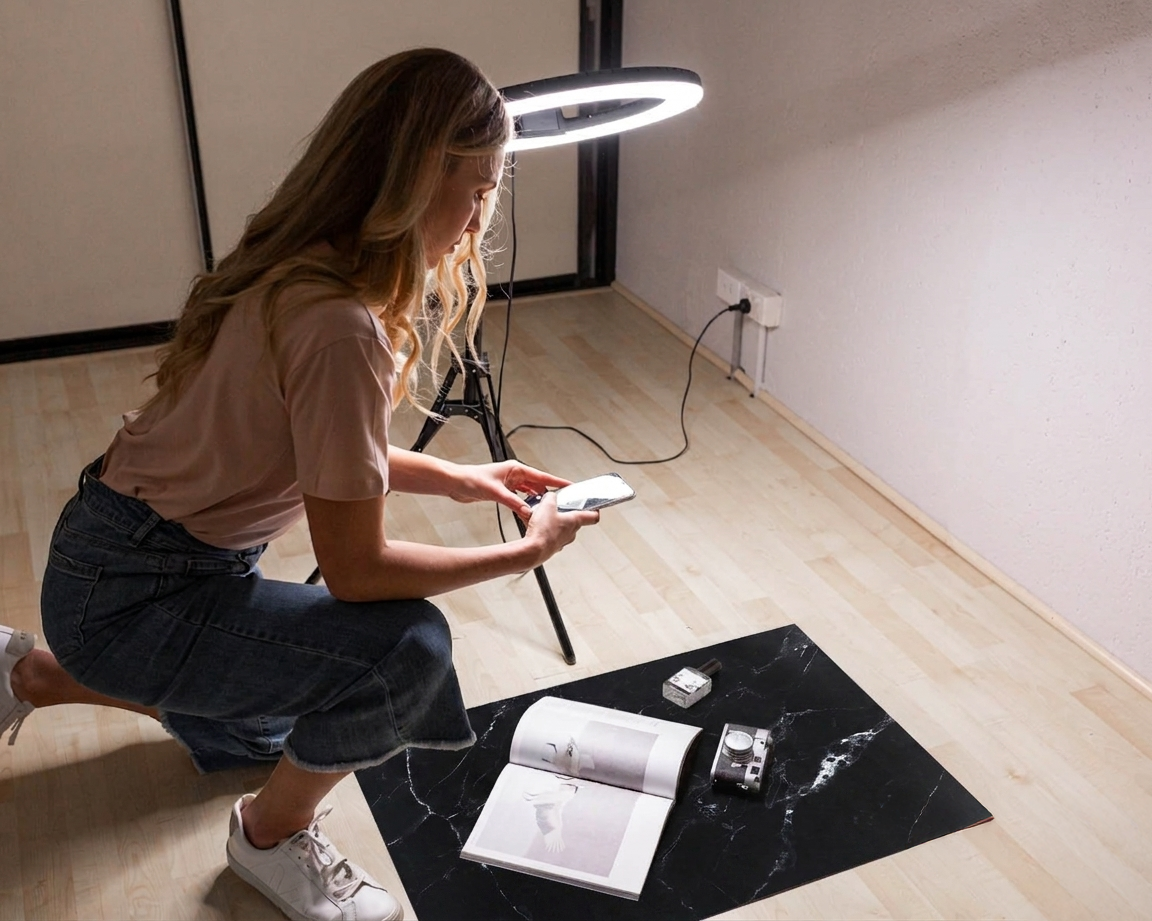 Flat Lay Instagram Backdrop - 'Barangaroo' Black Marble (56cm x 87cm)