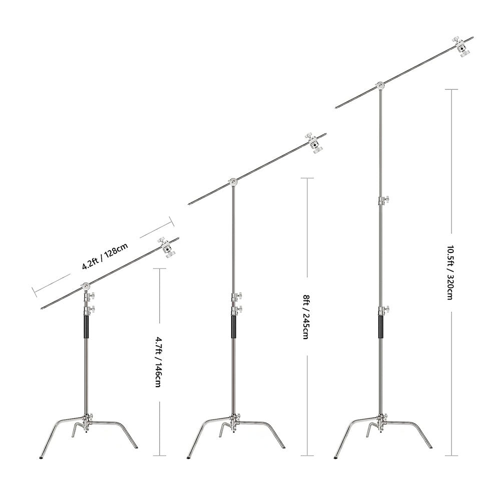 Silver Heavy Duty Photographic C-Stand With Boom Arm (20kg Load)