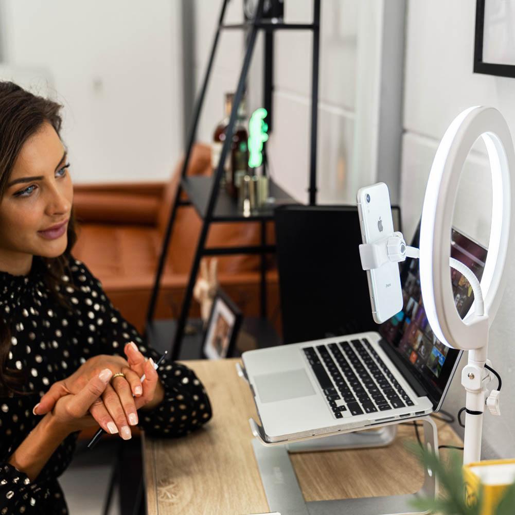 10" White LED Desk Ring Light with Floor Stand - Opaluxe (Bundle)