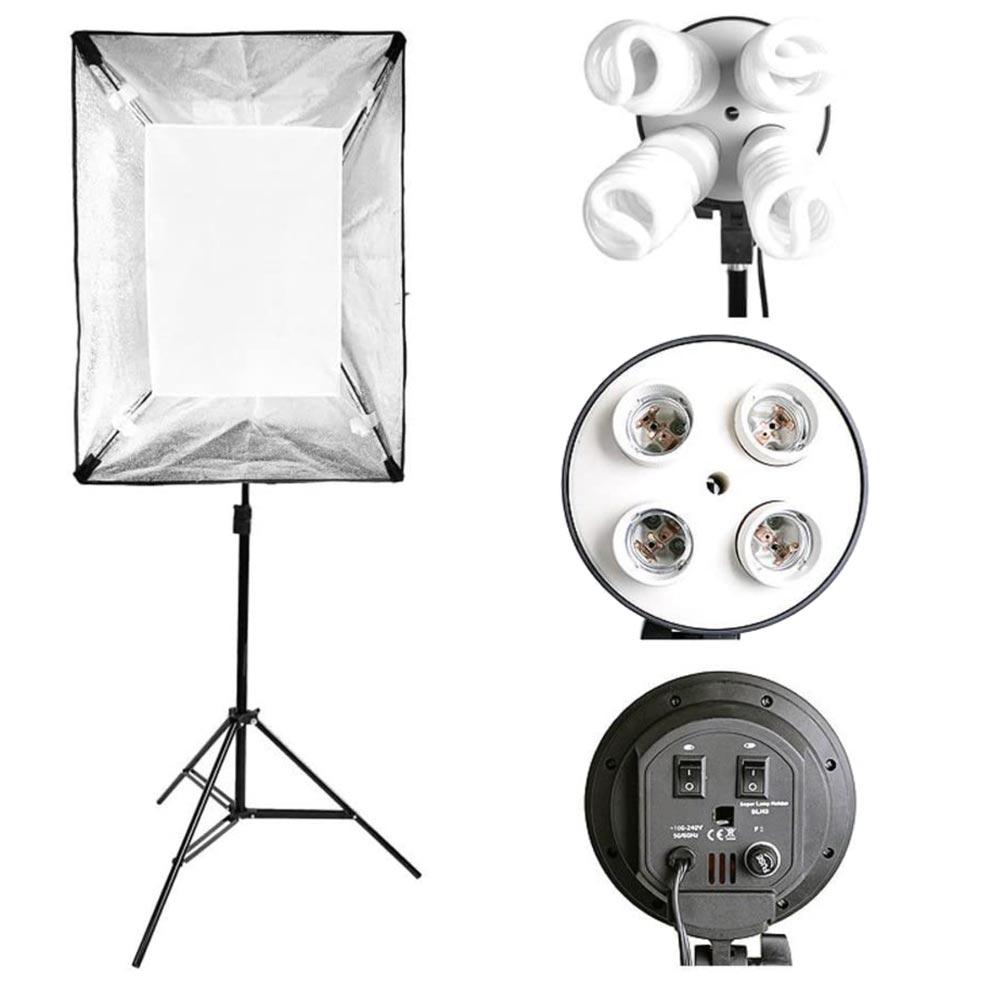 Single Volkwell 4 Head Dual Softbox Kit 55W Bulb Lighting Kit