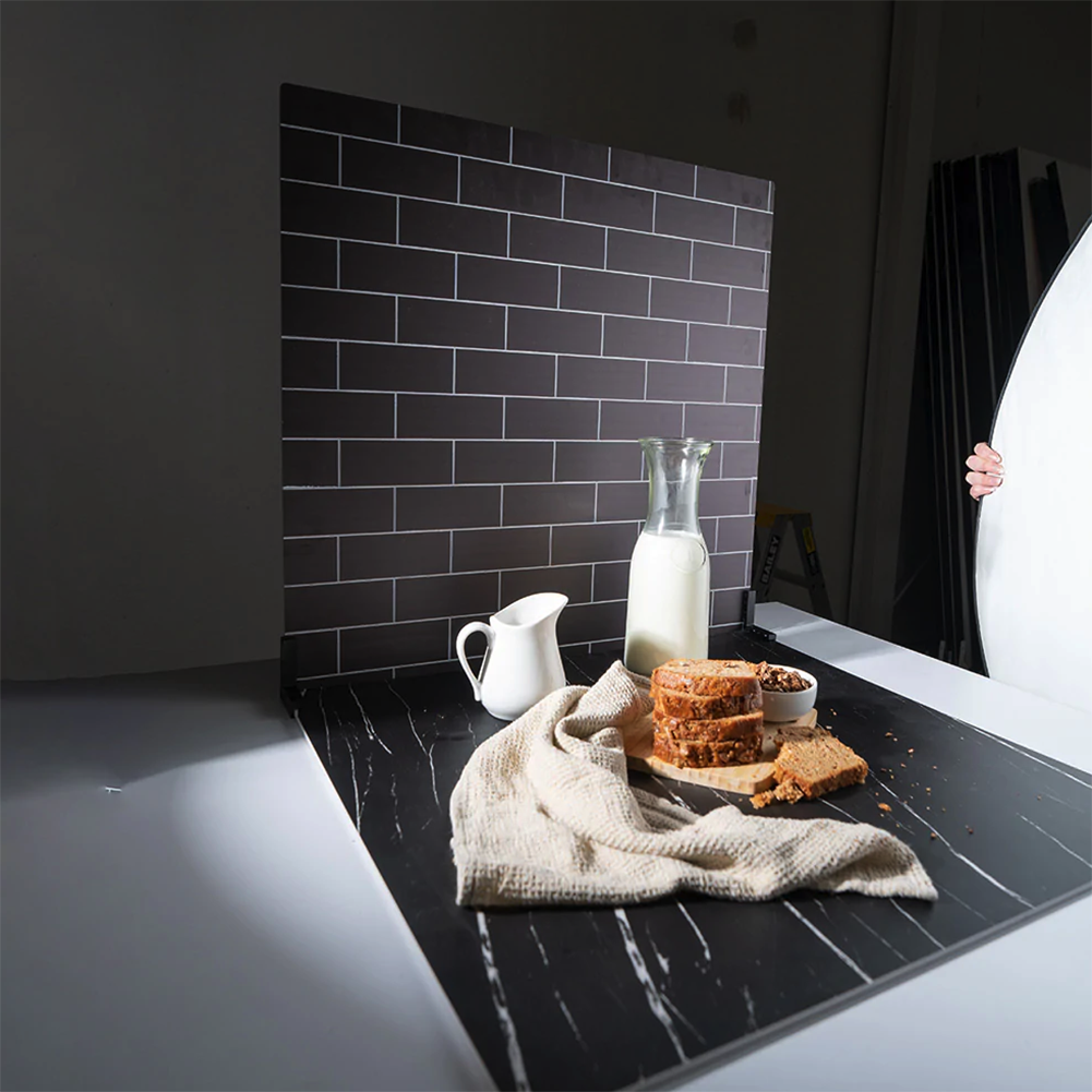 ProBoards Flat Lay Photography Rigid Black & White Marble + Subway Tiles Backdrop - Rushcutters Bay (60cm x 60cm)