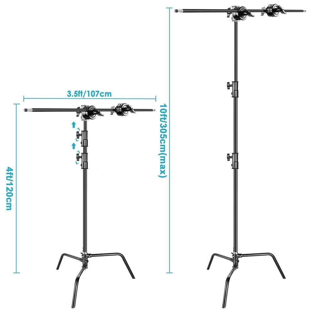 Heavy Duty Photographic Black C-Stand With Boom Arm (20kg Load)