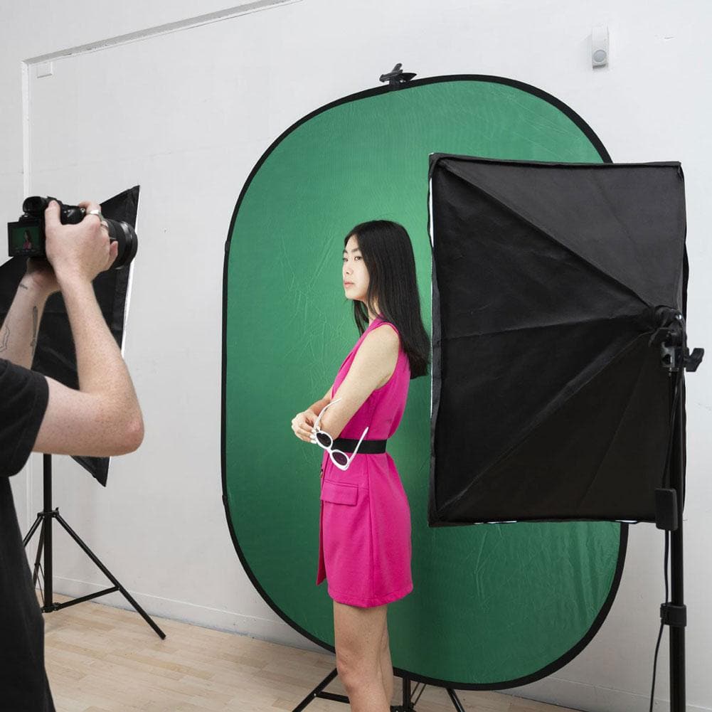 Large Chroma Key Green/Blue Double Sided Pop Up Backdrop with Stand and Peg Kit (1.5 x 2.1M)