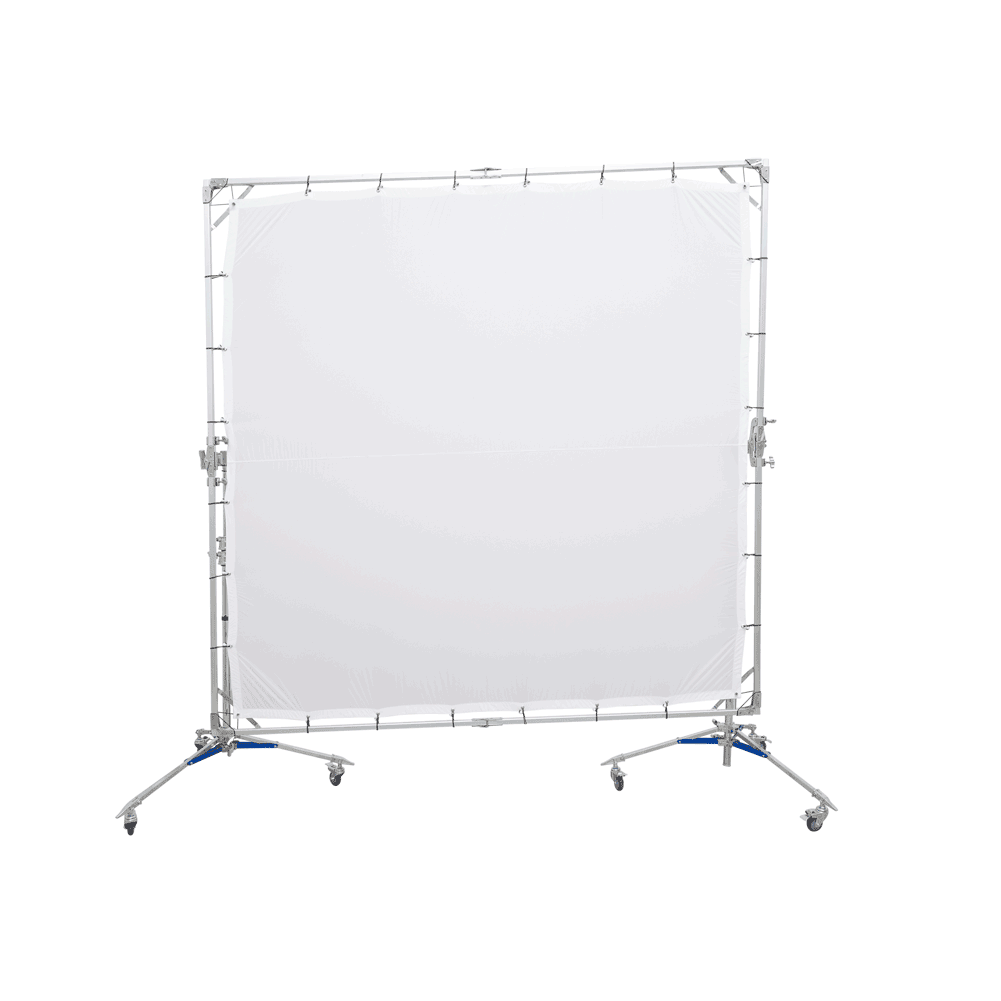 Large Overhead Fold Away 'Sun Scrim' Diffuser With Butterfly Frame & Wheel Stands (240cm x 240cm)