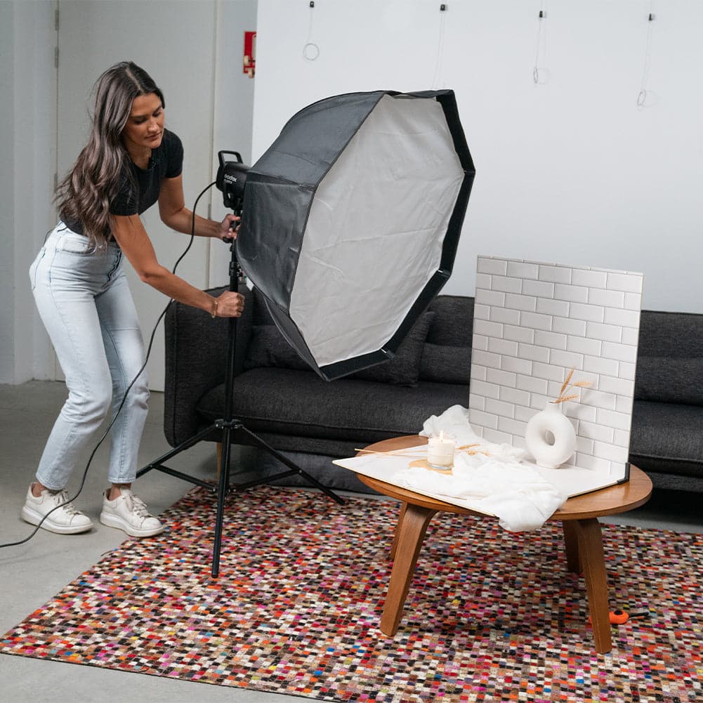 ProBoards Flat Lay Photography Rigid Black & White Marble + Subway Tiles Backdrop - Rushcutters Bay (60cm x 60cm)