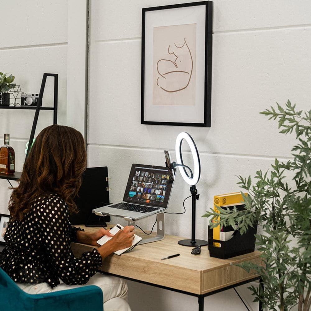 Black 10" Ring Light LED Desk Portable Zoom Opaluxe