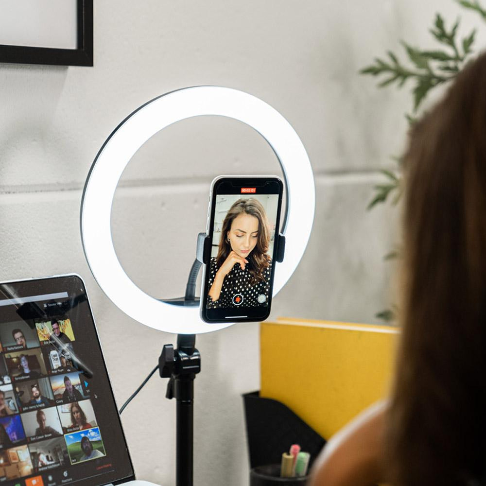 Black 10" Ring Light LED Desk Portable Zoom Opaluxe