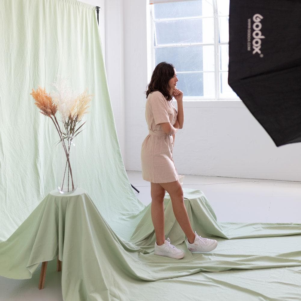 'Pastel Palette' Cotton Muslin Backdrop 3M x 6M - Holy Guacamole Green