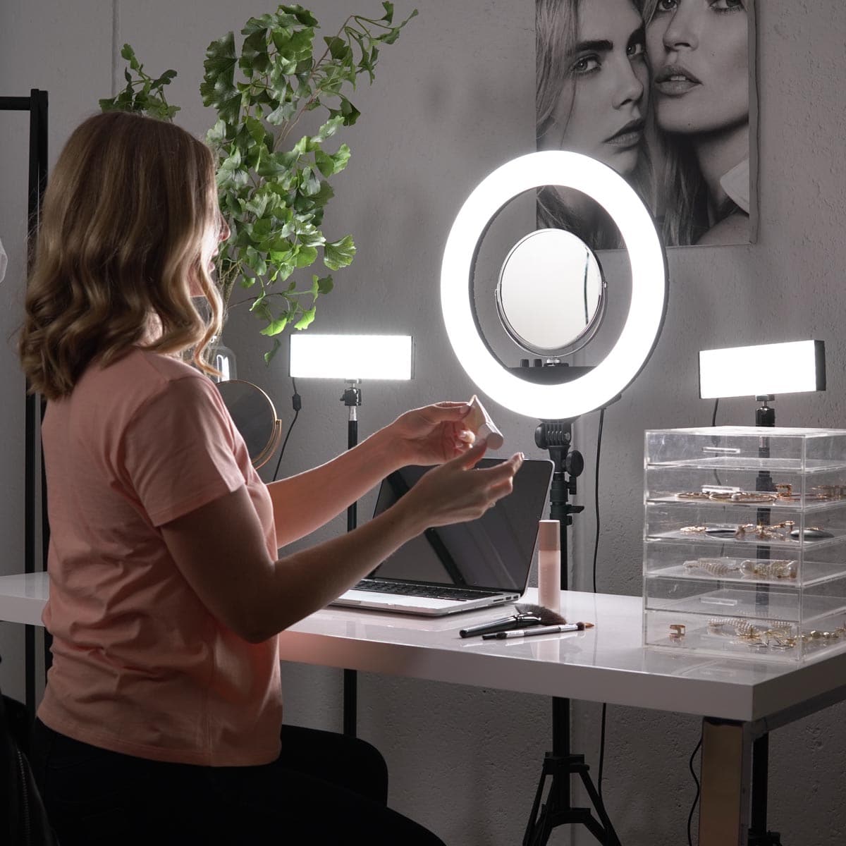 Complete Beauty Ring Light Studio Diamond Luxe & 9" LED Panel Lighting Kit