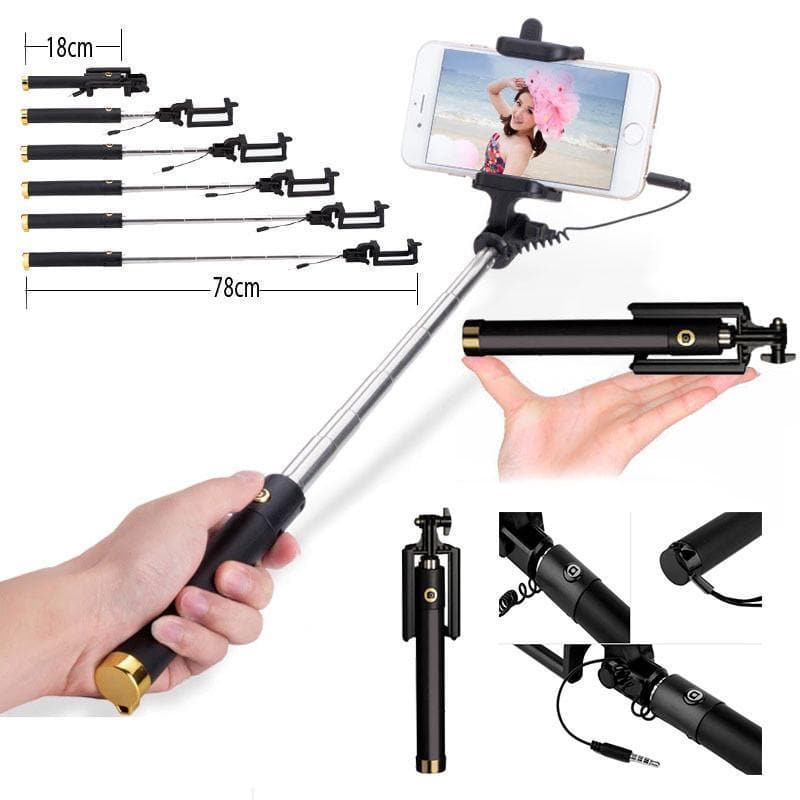 Universal Extendable Selfie Stick Monopod Tripod for Android/ iPhone (Gold)